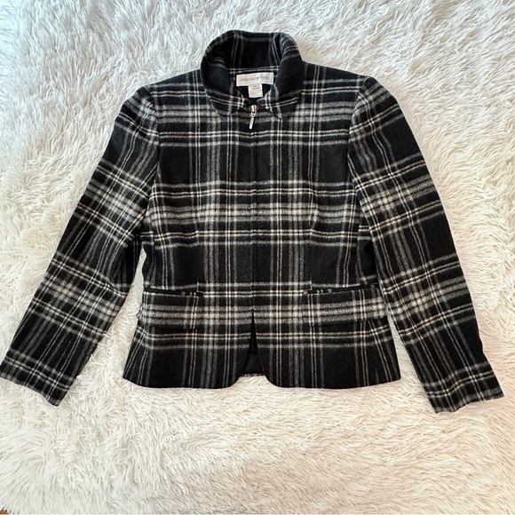 Jones New York Black Plaid Wool Blend Zip Jacket – Size 6 - Picture 4 of 16